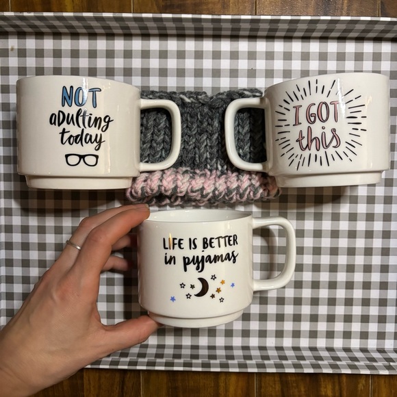 Indigo Other - Indigo set of 3 white stackable expression mugs